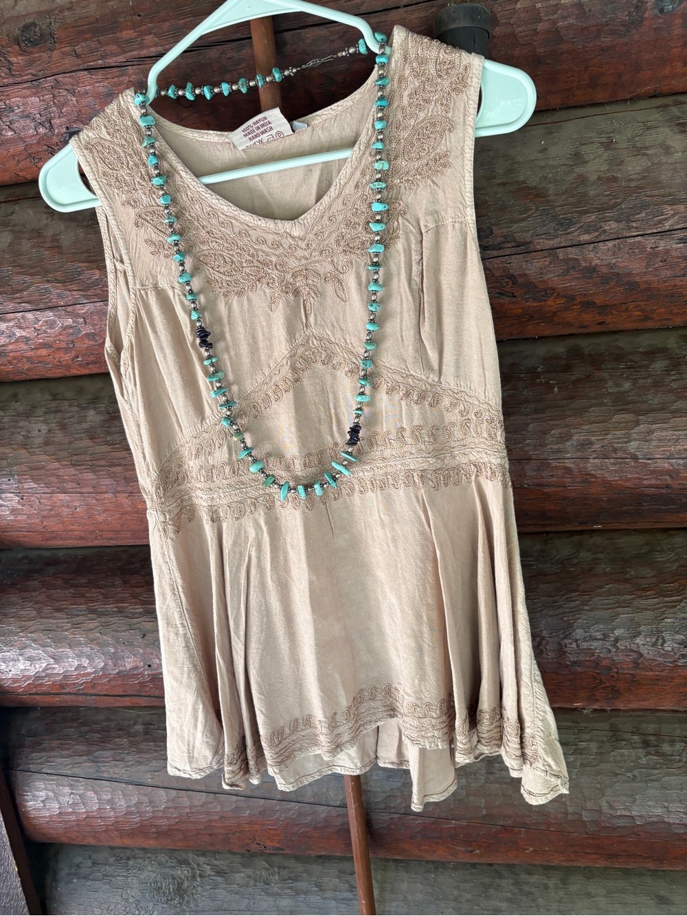 Braja M Hippie Boho embroidered Tan Womens Sleeveless Top tunic Gypsy style - Picture 2 of 11